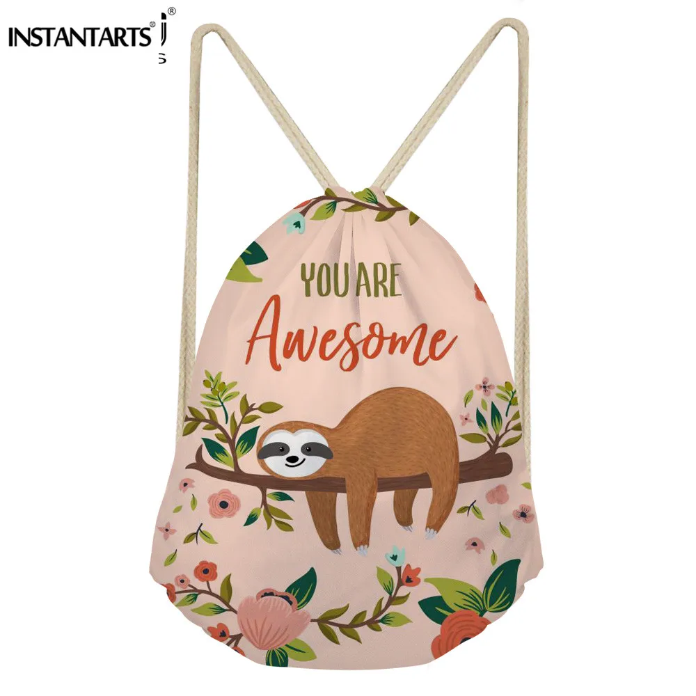 

INSTANTARTS Drawstring Bag Brand Design Sloth Print Women Men Mini Drawstring Backpack String Sack Bag Shoulder Bag Cinch Sack