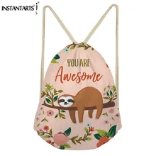 INSTANTARTS Drawstring Bag Brand Design Sloth Print Women Men Mini Drawstring Backpack String Sack Bag Shoulder Bag Cinch Sack