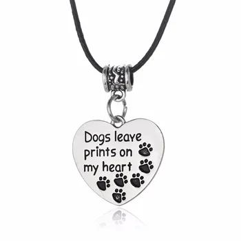 

Bespmosp 24PC/Lot Wholesale Dogs Leave Prints On My Heart Love Pet Dog Cat Paws Pendant Leather Chain Necklace Charm Jewelry Hot