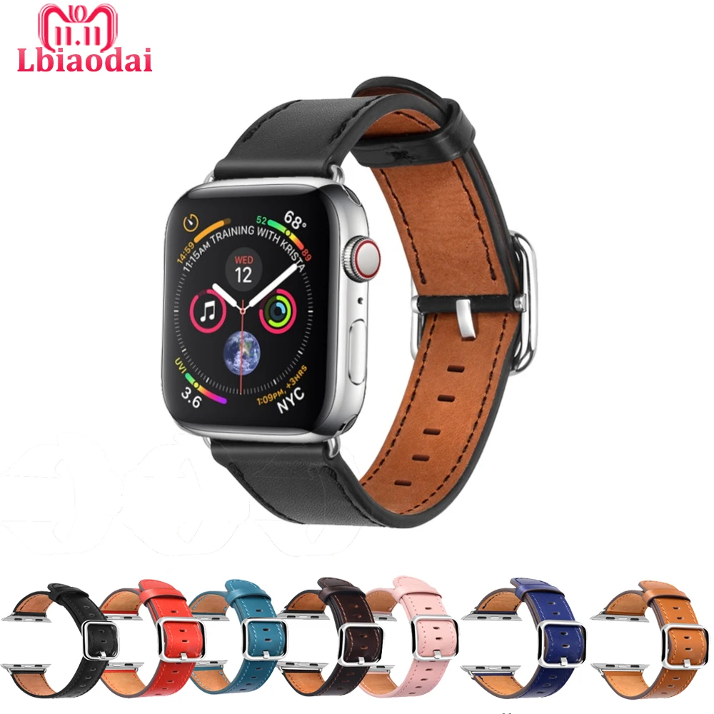 

Leather strap for apple watch band 42mm 38mm 40mm 44mm stainless steel metal Buckle belt bracelet for iwatch series 4/3/2/1