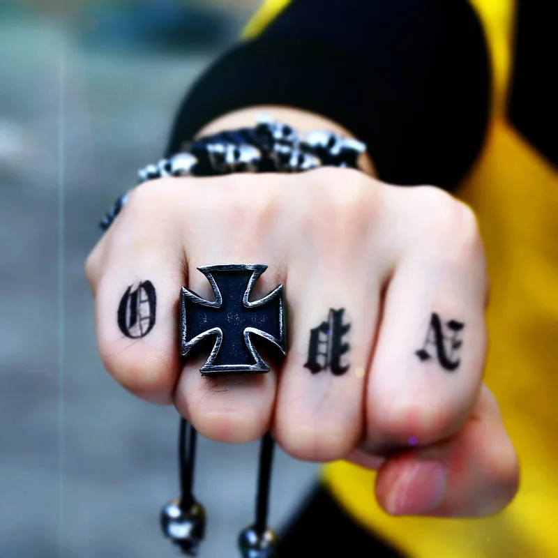 BEIER Old style Unisex Black Sureface For Woman And Man Stainless Steel Gothic Punk Cross Finger Ring Gift Jewelry BR8-505