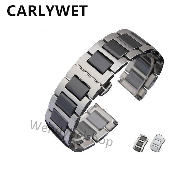 16 18 20mm Silver Solid Steel Watch Band Strap Bracelet Black White Ceramic  Middle Links Double Push Clasp For Omega Rolex Iwc - Watchbands - AliExpress