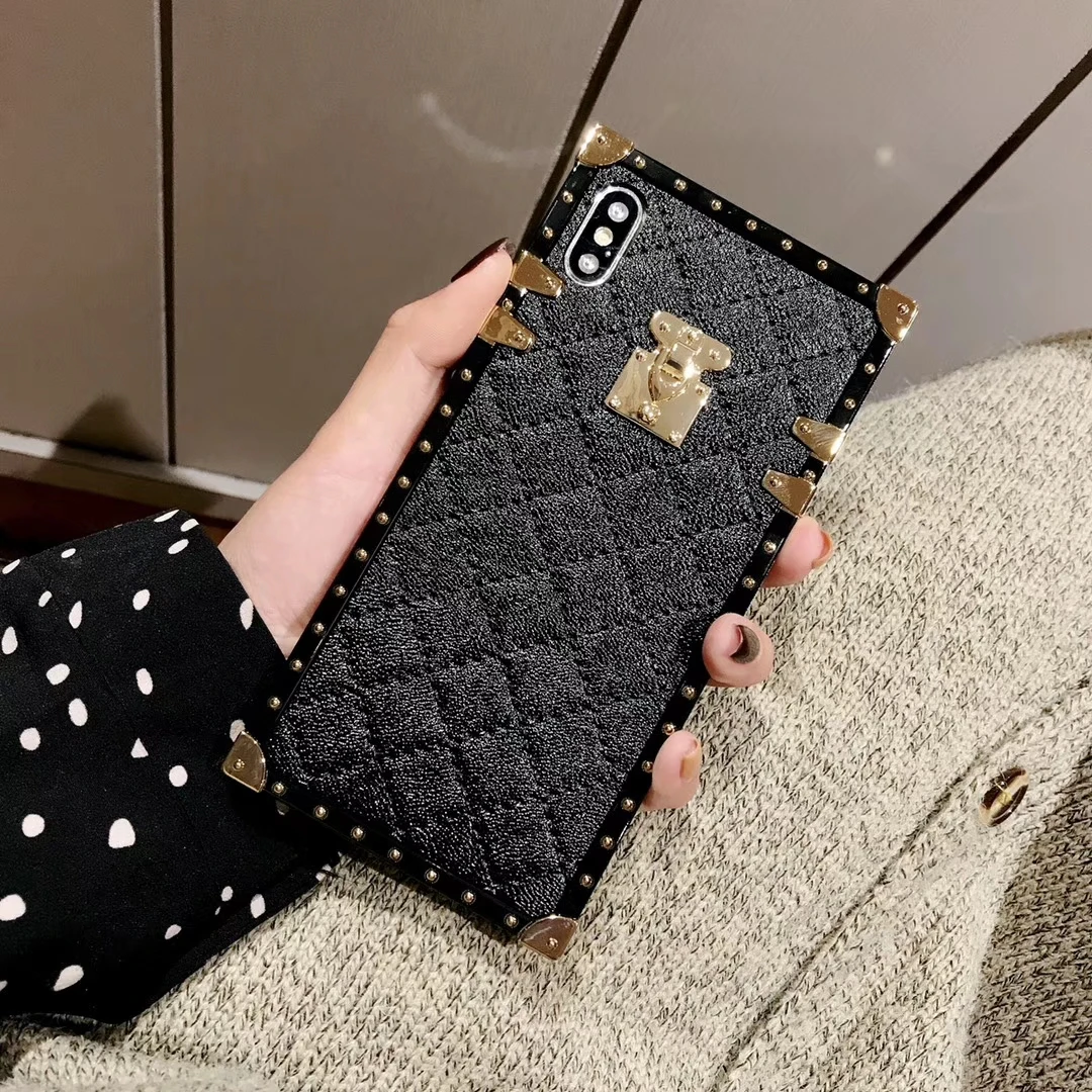

Soft Lambskin PU Leather Cases For iPhone X XR XS Max 8 7 6S Plus Square Plaid Cover For Samsung Galaxy S8 S9 S10 Plus Note 8 9