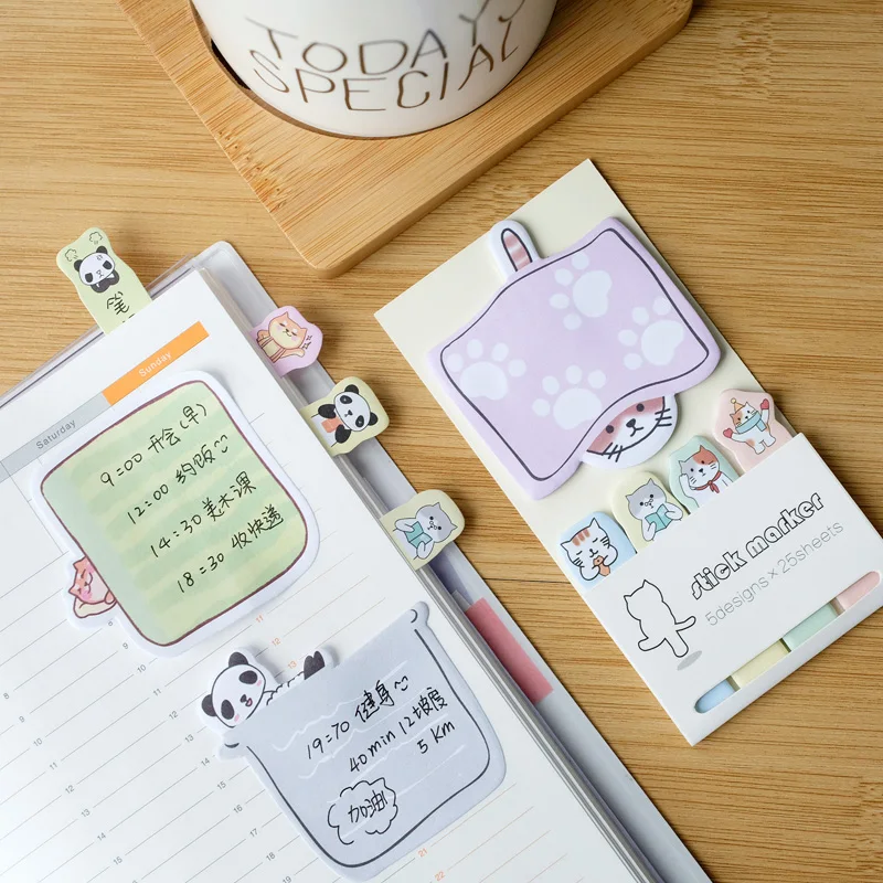 Kawaii Panda Cat memo pad N Times клейкий блок стикеров бумажные книжные закладки школьные канцелярские принадлежности