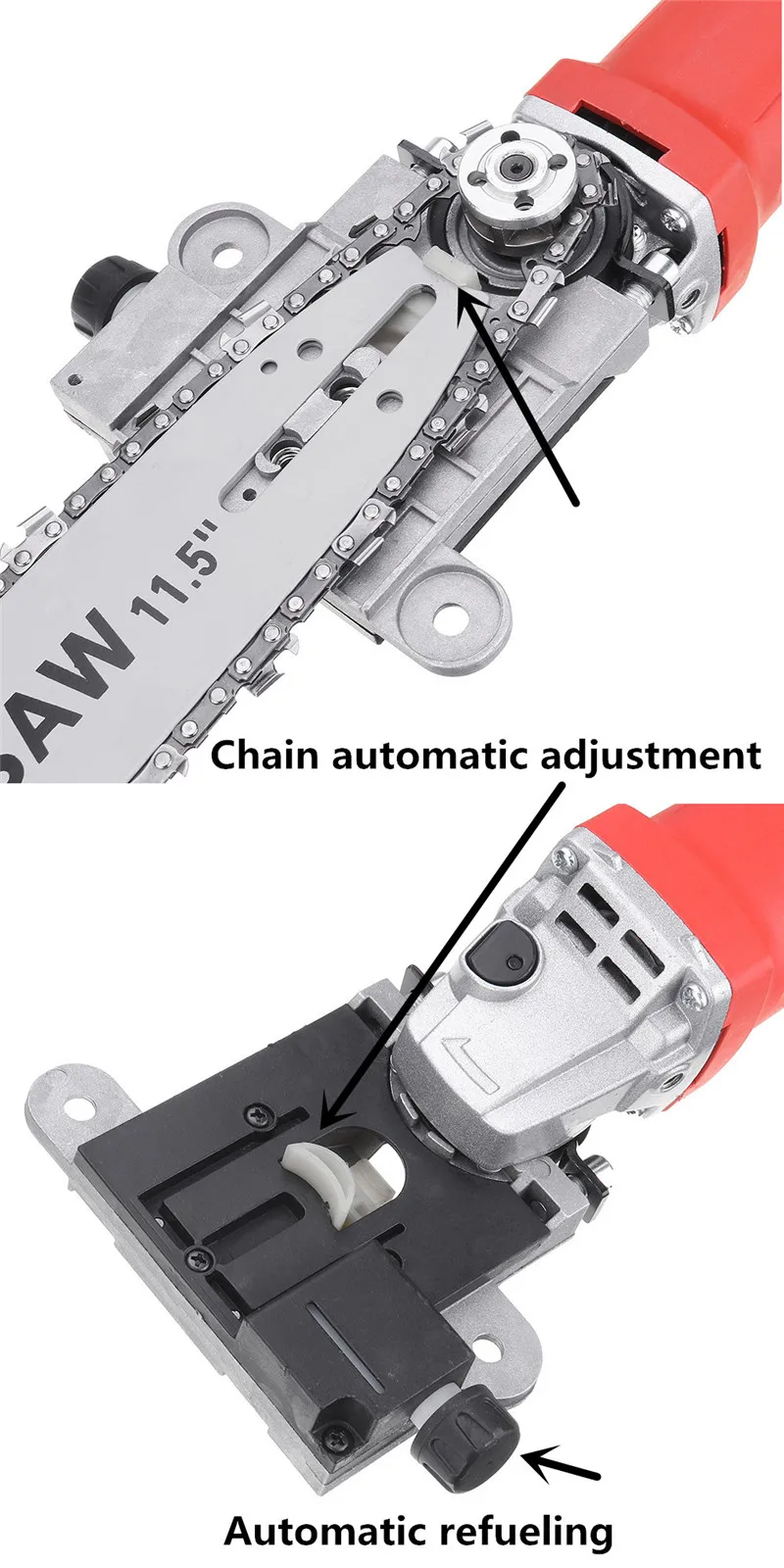 Автоматическая регулировка 11,5 дюймов кронштейн для бензопилы автоматическая заправка Замена 100 125 150 Угловая шлифовальная машина в цепную пилу аксессуары