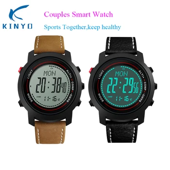 

Couple Leather smart watch Multi-Function compass 5ATM Stainless Steel Sports wristwatch countdown Thermometer for Mountaineer