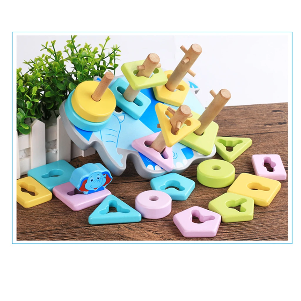 Детские деревянные цветные формы, игрушки, геометрические блоки, головоломка, игра в штабелирование, деревянные развивающие игрушки