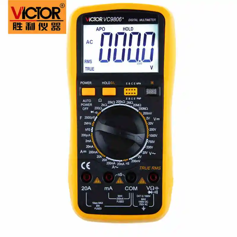 VICTOR VC9806+ цифровой мультиметр DMM Амперметр Вольтметр Омметр с частотой емкости и hFE Тест