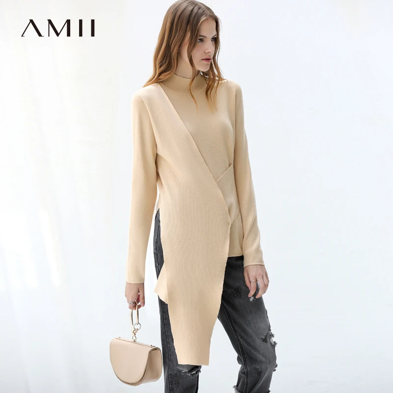 Amii минималистский для женщин осень 2019 г. свитер Chic водолазка Новый асимметричный женский пуловеры для свитеры