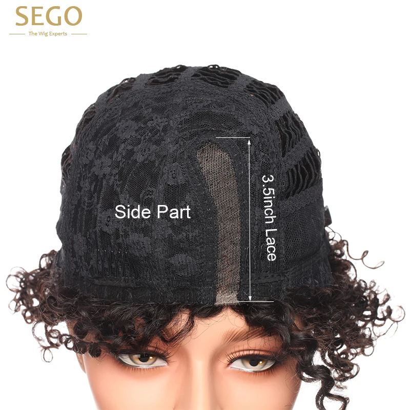 SEGO Fashion Wave Curly L Part Lace Wigs For Women Glueless Lace Human Hair Wigs Black Short 100% Brazilian Virgin Remy Hair