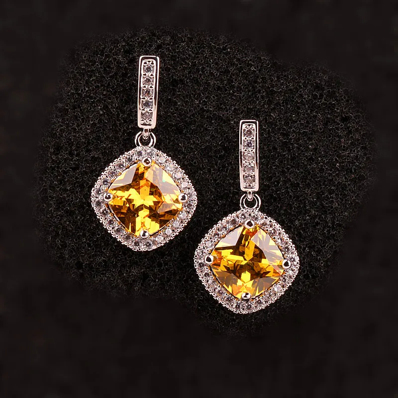 

Luxury Female White Blue Yellow Stud Earrings Cute Silver Color Wedding Earrings For Women Boho Double Zircon Stone Earrings