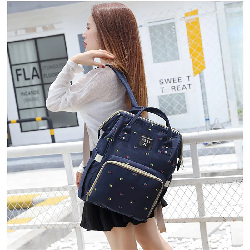 2 Colors Korean Flower Printed Zipper Loadable Handle Oxford Material Mummy&Baby Outdoor Diaper Change Backpack With Key Chain08