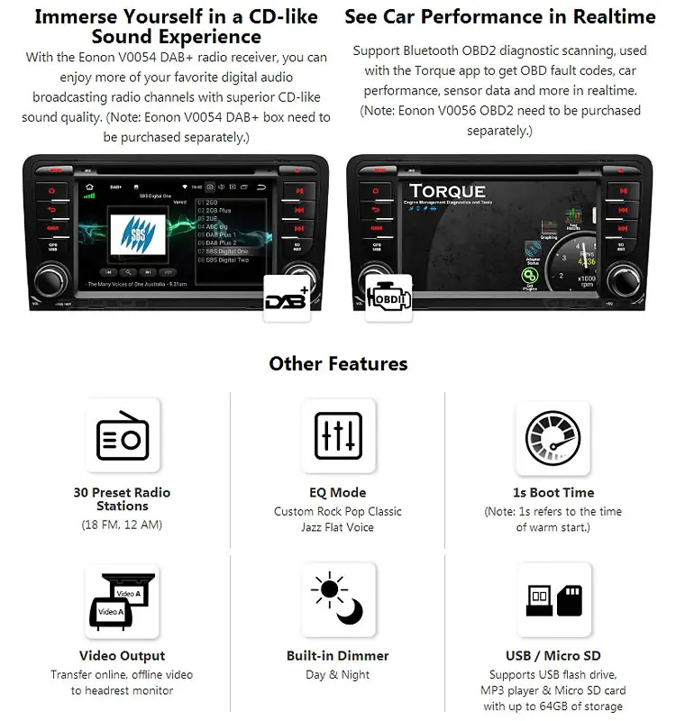 Best 7" Android 8.0 Oreo OS Car DVD Multimedia GPS Radio for Audi A3 2003-2012 & Audi S3 2003-2012 with Full Video Output Support 8
