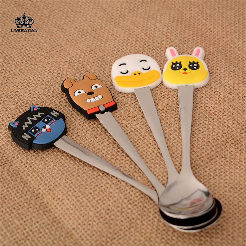 

1Pcs Kitchen cooking tools Lovely silicone stainless steel spoon tableware Fashion cartoon spoons coffee spoon