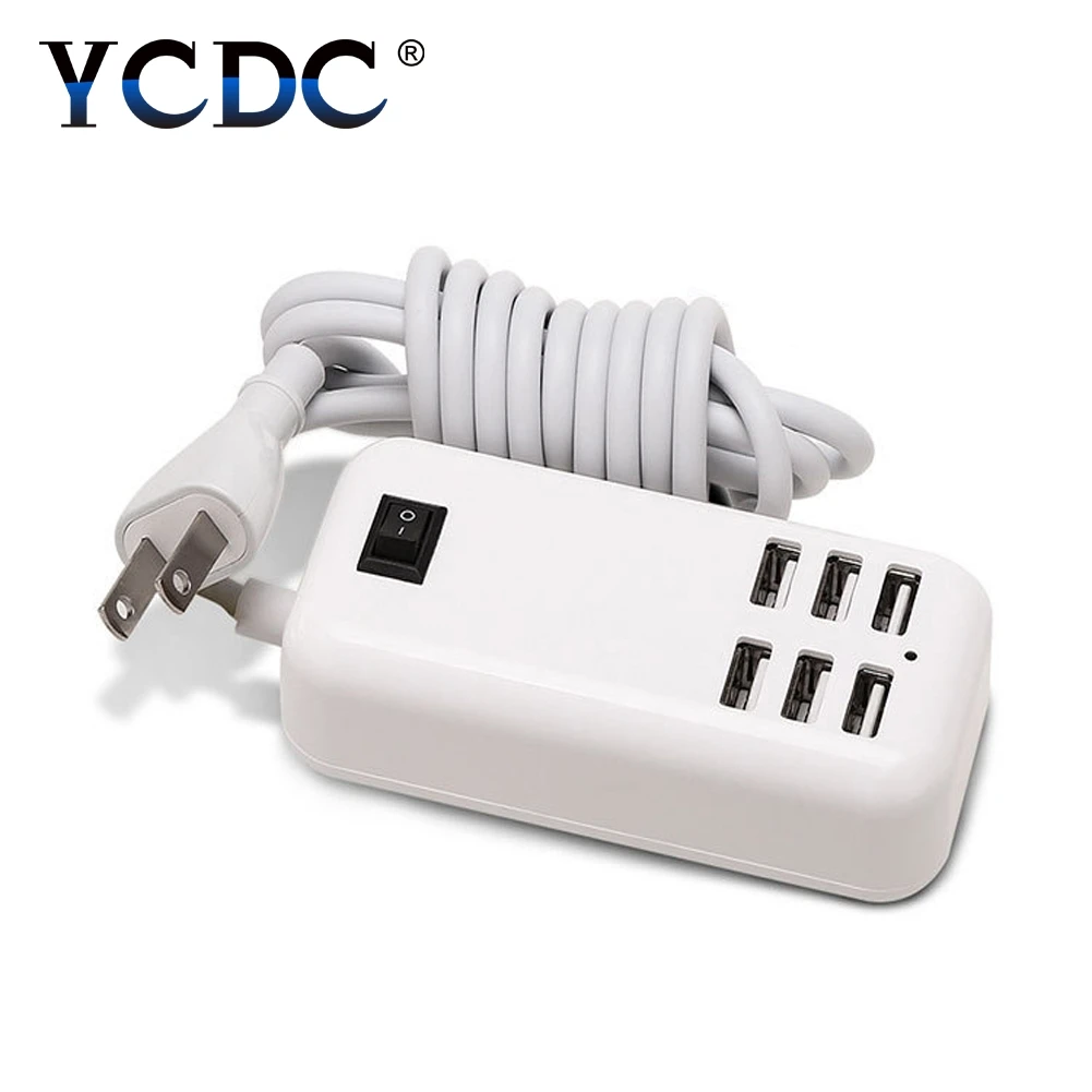 YCDC Белая настенная розетка USB с 6 usb портами удлинительная переключатель ЕС США