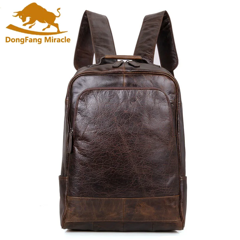 DongFang чудо мужской рюкзак из натуральной кожи Унисекс Рюкзак Винтажные школьные сумки для девочек и мальчиков 14 дюймов винтажная Сумка-тоут - Цвет: coffee