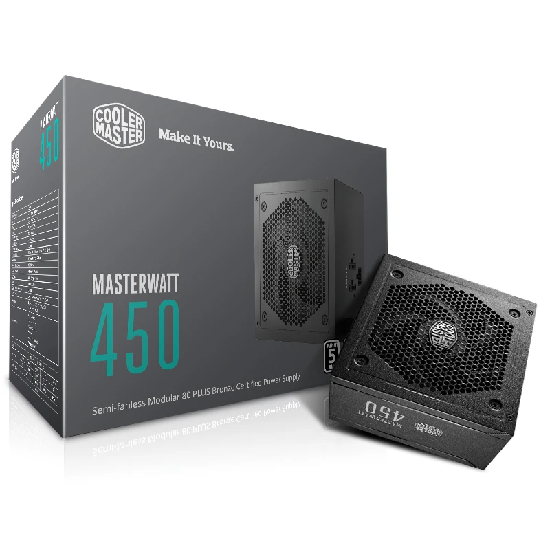 برودة ماستر نصف وحدة PC PSU ل عبة مكتب تصنيفا 450 W 450 واط 12 سنتيمتر مروحة 12 V ATX وحدة إمداد الطاقة للكمبيوتر البرونزية 80 زائد
