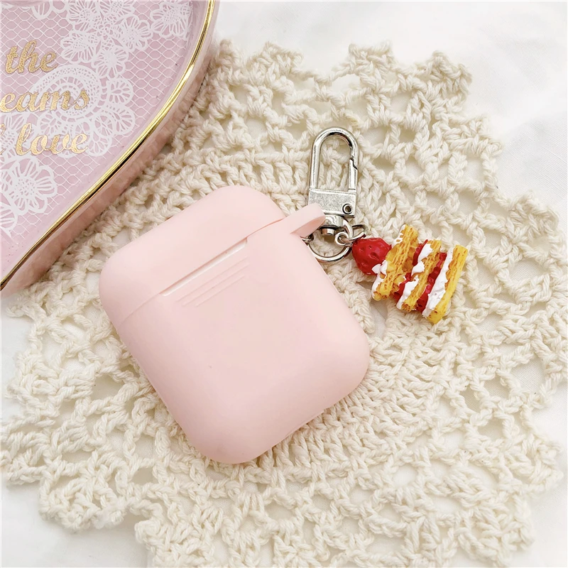 

Cute Cake keychain case for Apple AirPods Cover Silicone Soft shell for wireless Bluetooth headset set female Cover anti-fall