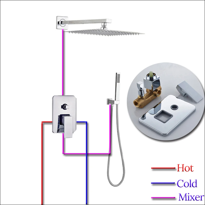 Index Bath Stainless Steel Chrome Wall Mount Rainfall Shower Faucet Set