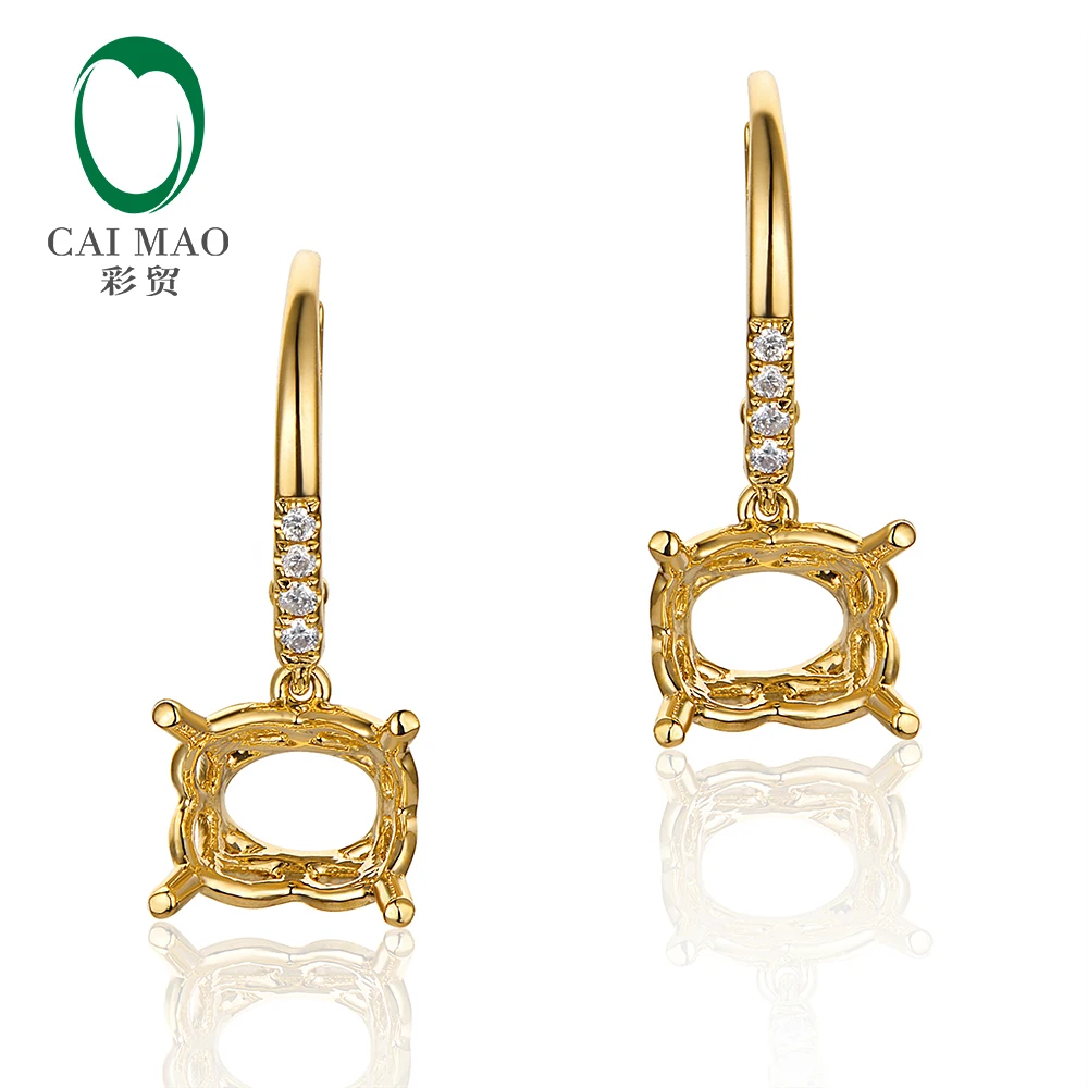 Caimao 7x9mm Oval Cut Solid 14kt Yellow Gold Leverback Semi Mount Earrings Settings