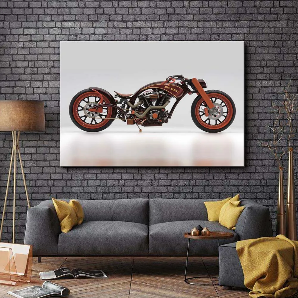 

Retro nice brown motorcycle Vehicle wall picture artwork canvas painting art HD printed poster wood frame plaque for living room