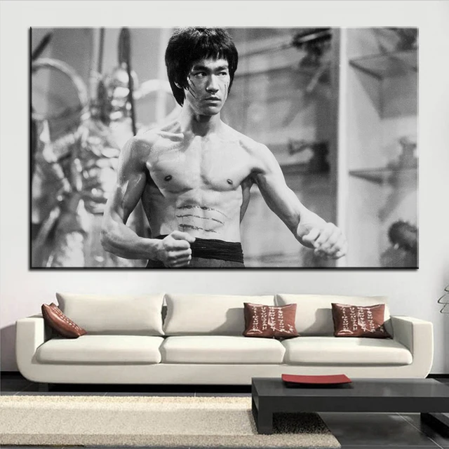 large size printing oil painting bruce lee black white wall painting bruce lee size