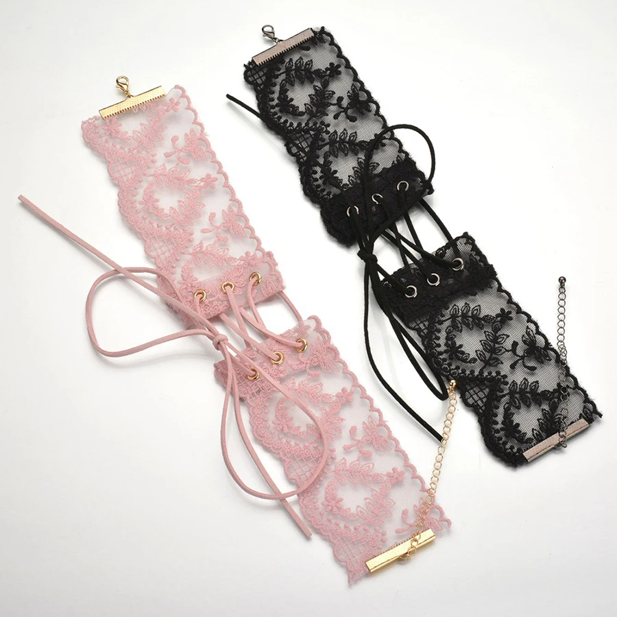 Романтическое кружевное вышитое ожерелье-чокер с цветами для женщин и девушек, ожерелье на шнуровке, чокеры, модное ювелирное изделие, колье Ras Du Cou