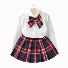 Одежда для маленьких девочек весенне-осенние комплекты из 2 предметов для маленьких девочек Рубашка для девочек костюм с юбкой в клетку костюм для девочек в духе колледжа детское платье