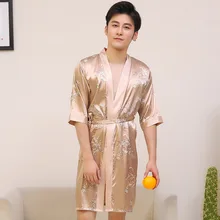 Летний мужской халат с принтом ночная рубашка с драконом атласная одежда для сна ночная рубашка-кимоно халаты XXL