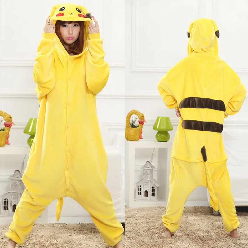 

Kigurumi Pikachu Cute Flannel Homewear Onesies For Adults Long Sleeve Hooded Pikachu Animal Pajamas