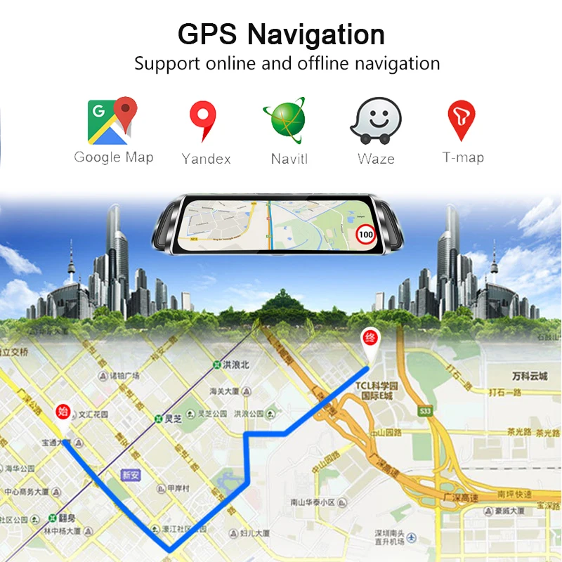 Зеркало видеорегистратор 10 дюймов 4G Android HD 1080P Wi Fi GPS ADAS|Видеорегистраторы| |