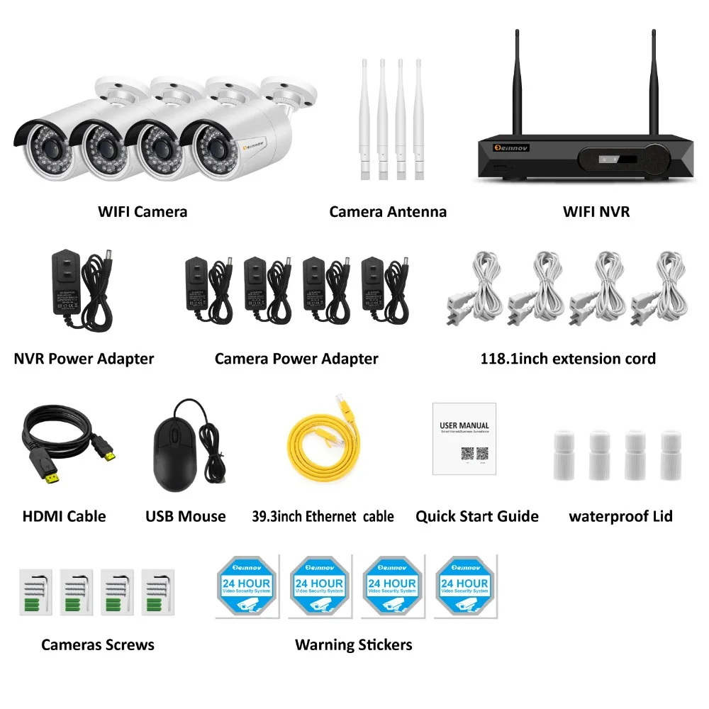 Einnov 4CH H.265 на открытом воздухе безопасности Камера Системы Беспроводной с аудио Запись видеонаблюдение 5MP комплект IP NVR CCTV Wi-Fi P2P