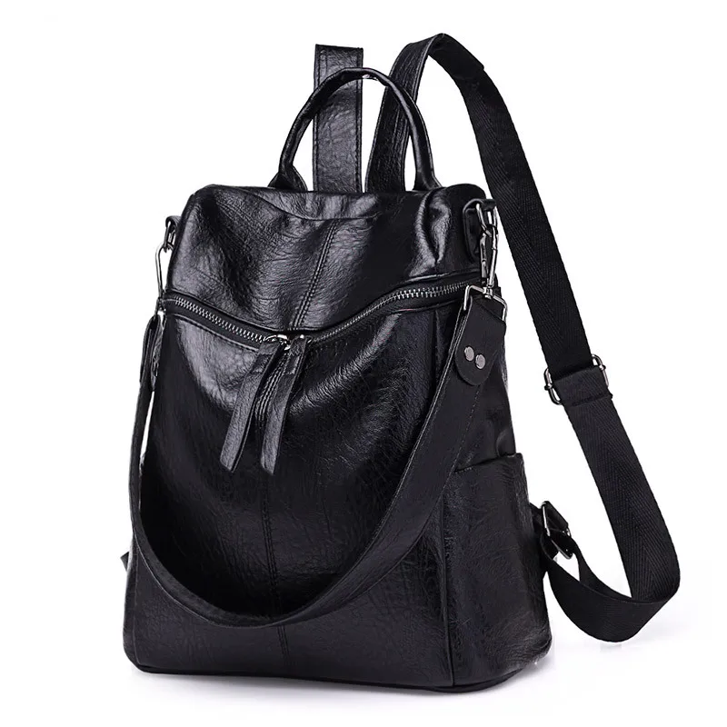 Модные популярные модели, повседневная многофункциональная сумка-рюкзак из мягкой кожи, водонепроницаемая Противоугонная сумка через плечо, женские модели - Цвет: Черный