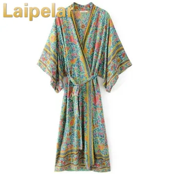 

Boho Vintage Floral Print Sashes Long Kimono Shirt Women 2018 New Fashion Cardigan Coat Batwing Sleeve Loose Blouse Femme Blusa