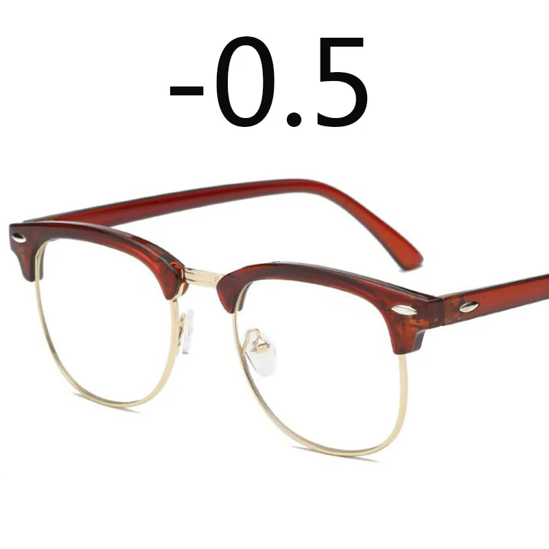 Полуоправы студенческие очки для близорукости с градусами женские мужские очки для очков-0,5-1,0-1,5-2,0-2,5-3,0-4,0 до-6,0 - Цвет оправы: tea gold -0.5