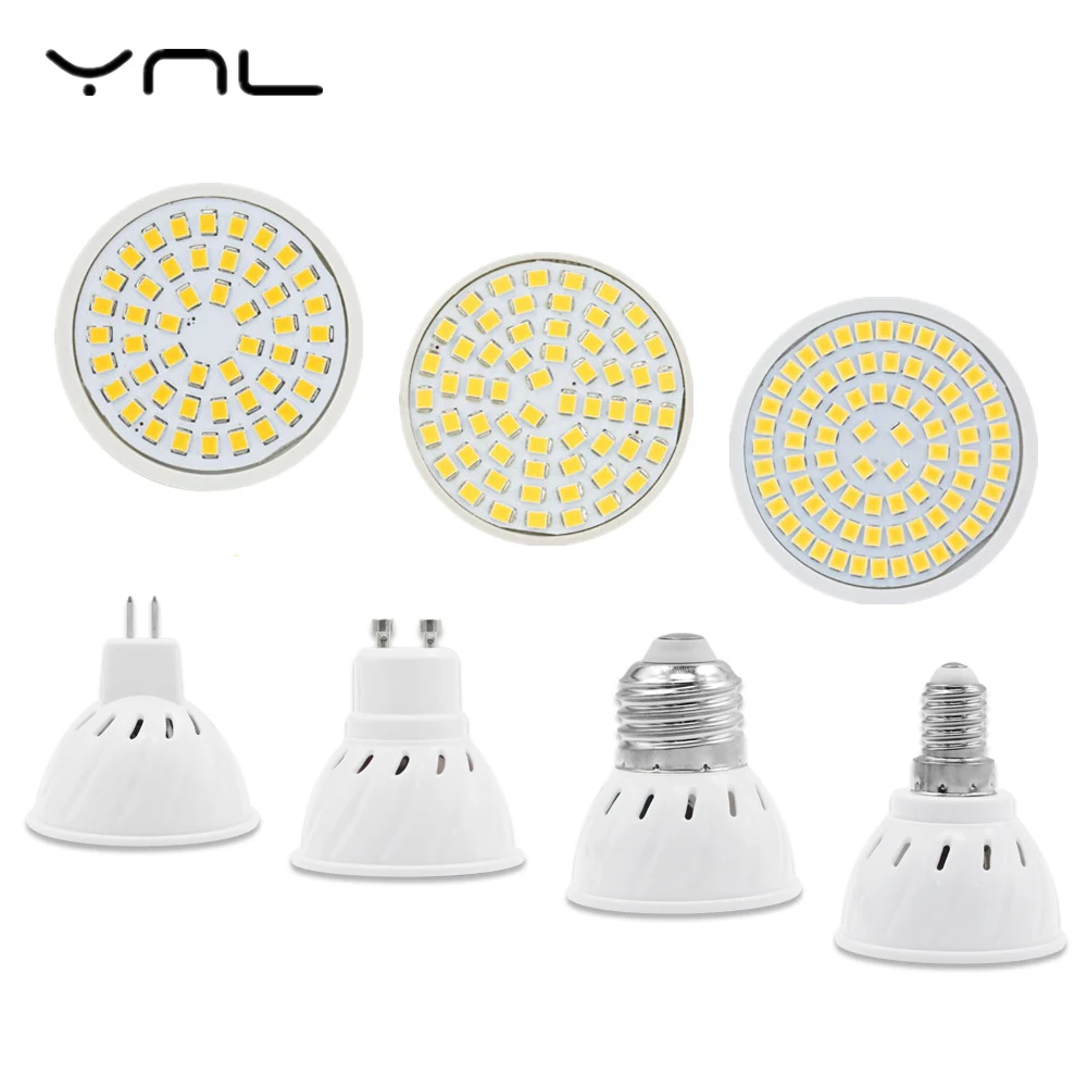 YNL Светодиодный светильник 220В Lampara SMD 2835 MR16 GU10 E27 E14 Bombillas потолочный Точечный