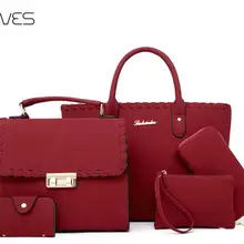 Женская сумка, 5 шт. в комплекте, Большая вместительная Женская плетная Сумочка, модная сумка на плечо, кошелек, дамская сумка через плечо из искусственной кожи