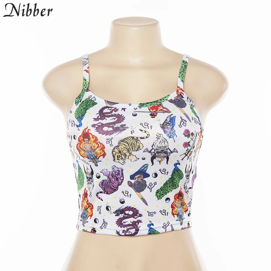 Nibber2019summer милый молочный шелк с принтом короткий топ Женская рубашка camis модная базовая без рукавов стрейч-Футболка женская повседневная майка