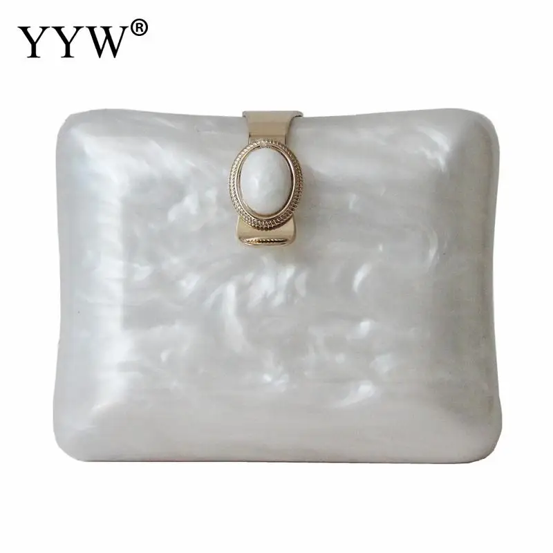 

Cute Small Square Package White High Quality PVC Chain Shoulder Bag For Women Party Wedding Bags Clutches Big Pearl Evening Bag