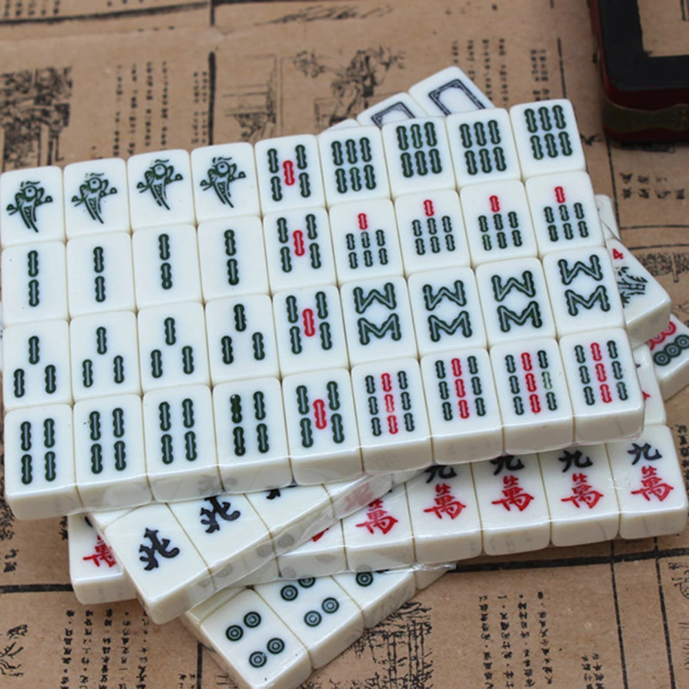 Chinese Numbered Mahjong Set 144 Tiles Mah-Jong Set Portable Chinese Toy with Box Fiber board for fun Outdoor Camping