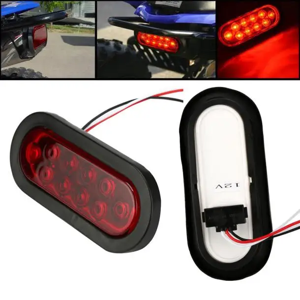 

RED 6 Oval LED 10 Diode Tail Stop Light w/grommet & plug Truck Trailer RV Warning Lights Rear Lamp for Trailer Caravans UTE