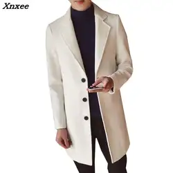 Для мужчин однотонный Цвет Шерстяное пальто в английском стиле среднего длинные пальто куртки Slim Fit Мужской на зиму и осень шерсятнное