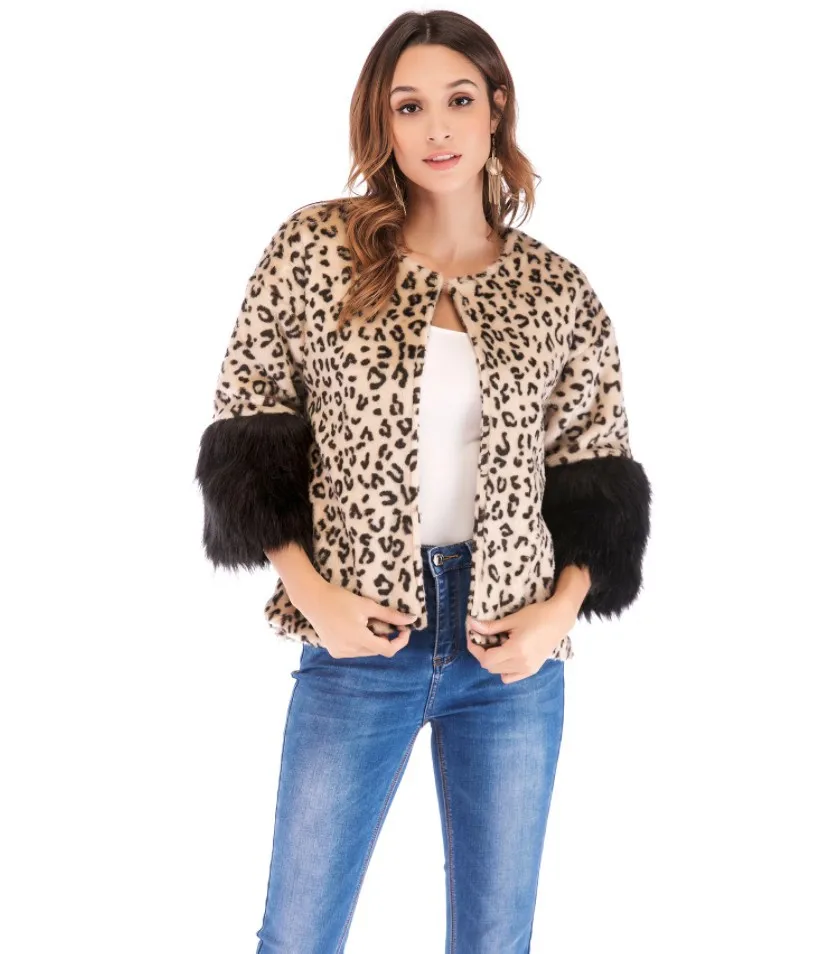 Модное леопардовое пальто осеннее пальто из искусственного меха Casaco Leopardo черное зимнее женское пальто с искусственным мехом укороченная