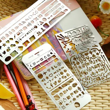 

Cute Stationery Multifunctional Metal Hollow Ruler Graffiti Drawing Scrapbooking Dies Ruler For Kid Student School Gift Supplies