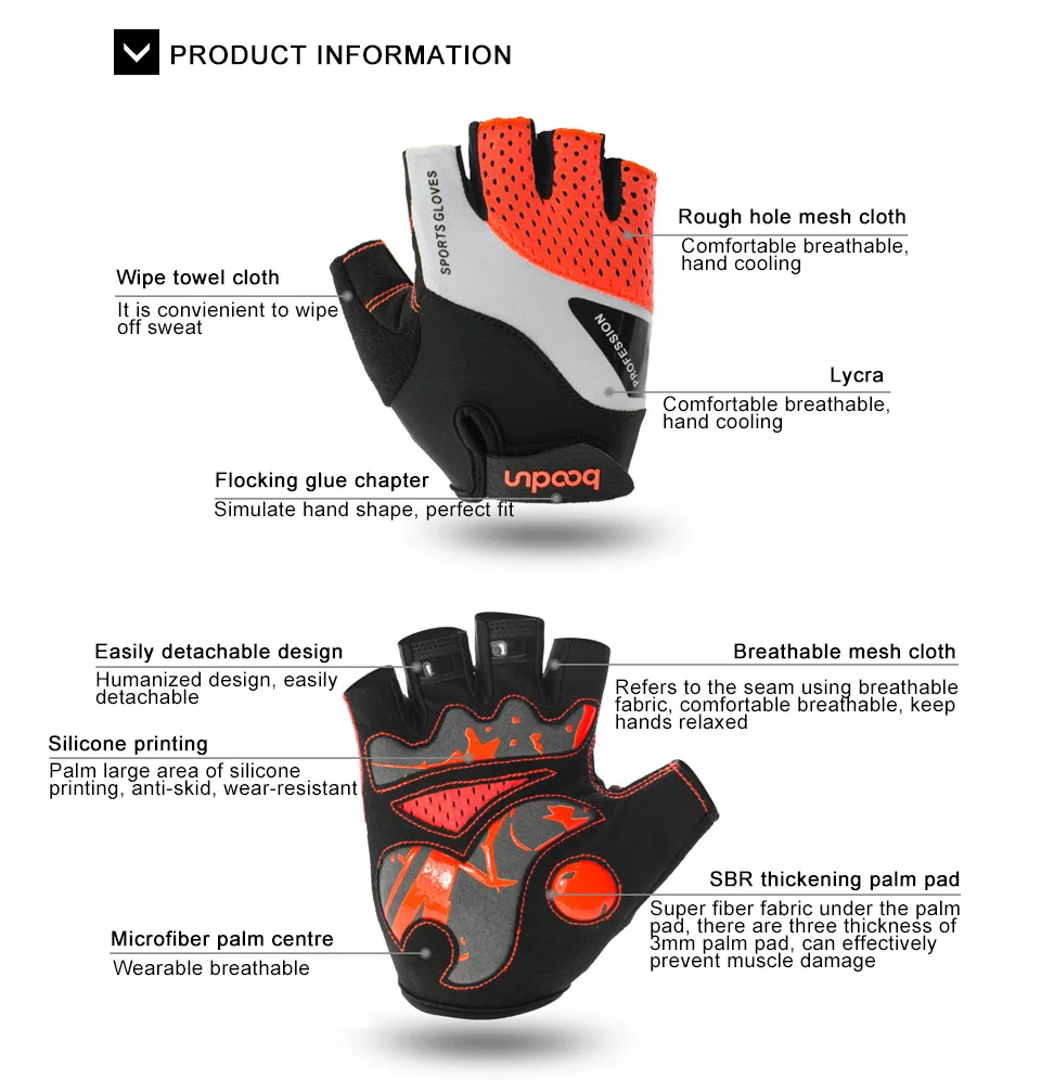 Мужские и женские велосипедные перчатки BOODUN,, мужские и женские Перчатки для фитнеса, спортивные противоскользящие гелевые накладки для горного велосипеда, велосипедные перчатки с полупальцами