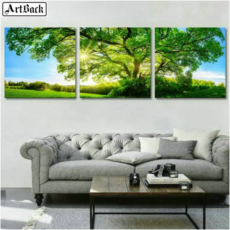 

Diamond painting triptych landscape tree 3d diamond mosaic full square flower home decoration sticker 20x20cm x3pcs AR33