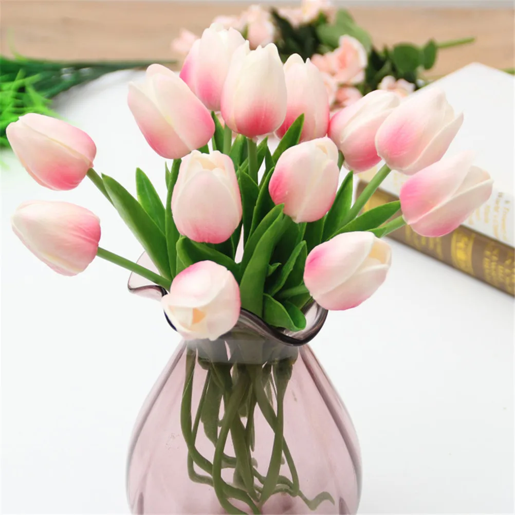 10Pcs PU Tulips Artificial Flowers Artificiales Para Decora Mini Tulip For Home Wedding Decoration Flowers Wholesale