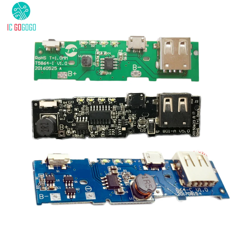 

5V 1A 2A 2.1A USB Power Bank Charger Module Charging Circuit Board Step Up Boost Power Module For 18650 lipo Battery Diy Kit