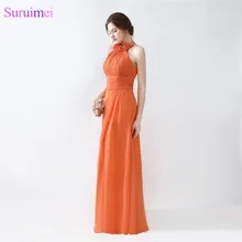 Манекен для вечернего платья доходит до пола в складку персик Цвет шифоновое вечернее платье Оранжевый Дешевые платья для выпускного на продажу