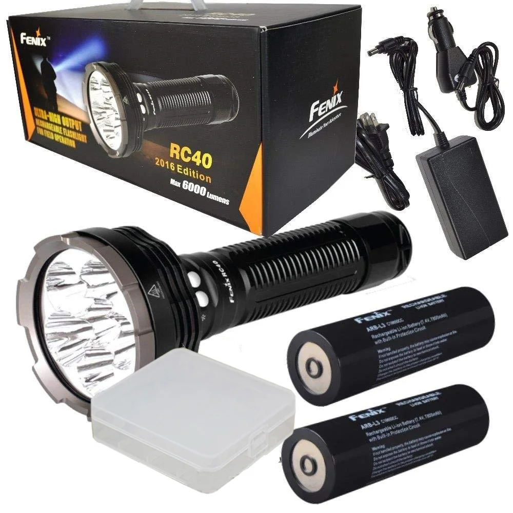 

Fenix RC40 2016 Rechargeable LED Flashlight 6000 Lumens with 2 x 7800mAh rechargeable battery, AC charger,DC car charge